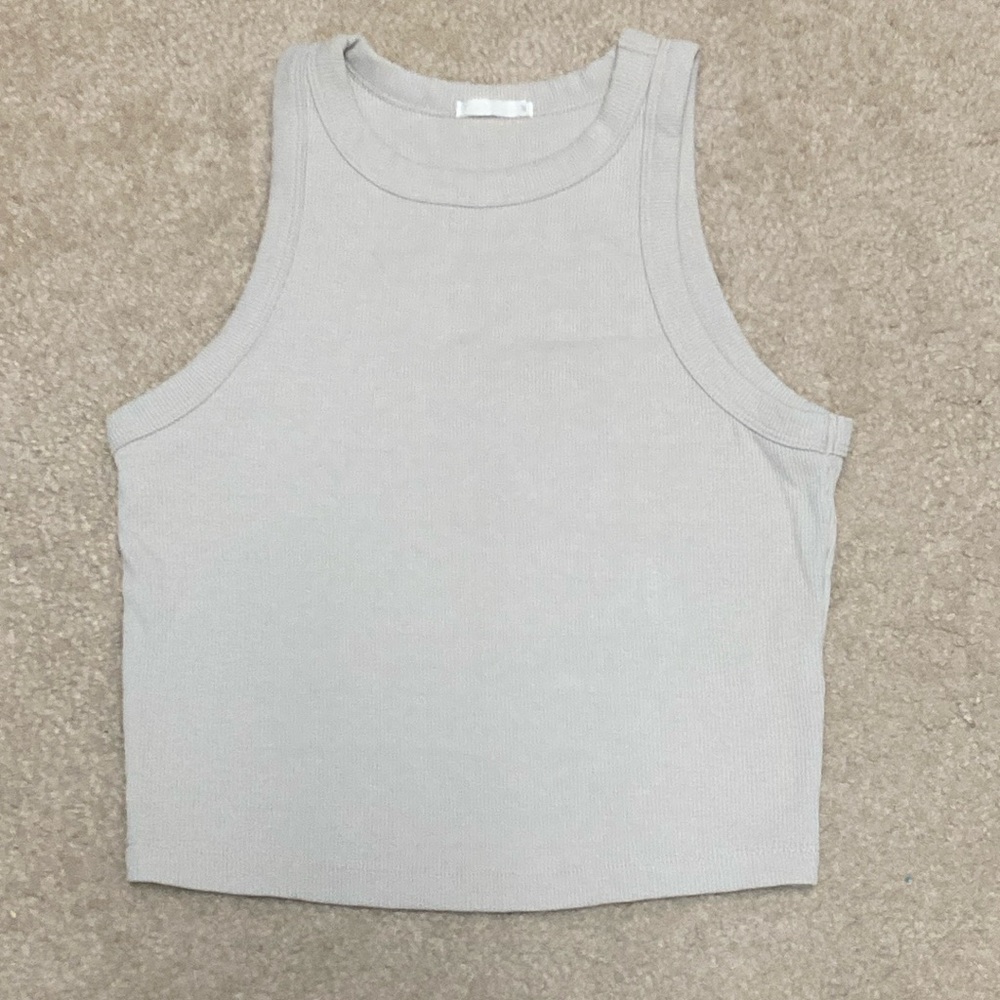 GU Ribbed Cropped Tank Top Beige